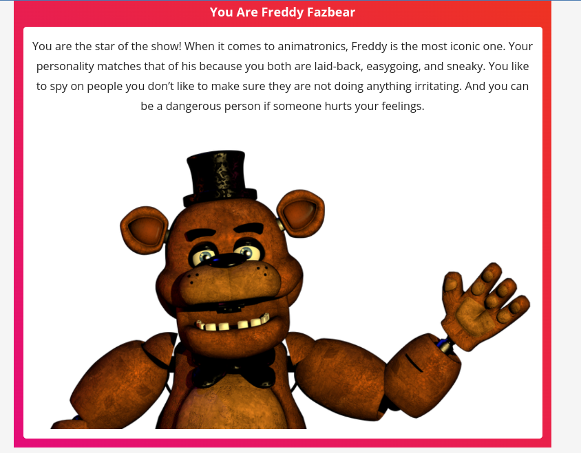 FNAF Personality Quiz: Quem és Tu de FNAF (Five Nights at Freddy's)?