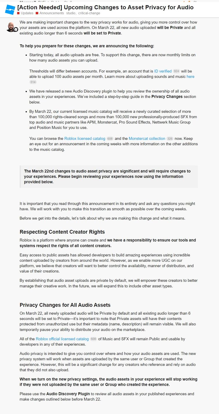 Update] Changes to Asset Privacy for Audio - Announcements