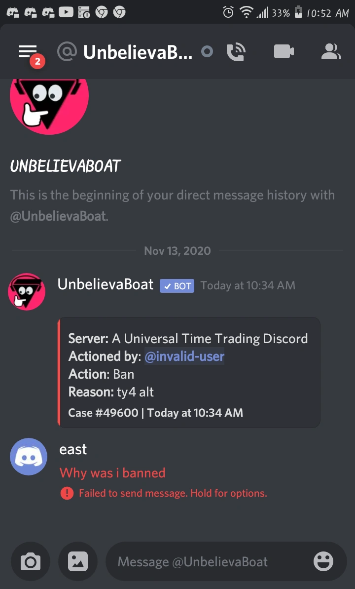 I got banned from the a universal time trading discord Fandom