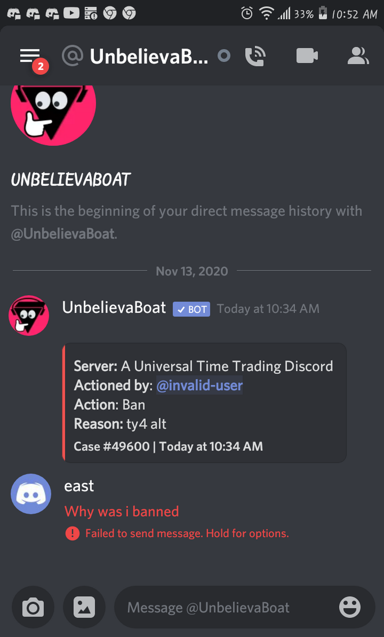 I Got Banned From The A Universal Time Trading Discord Fandom - roblox admins banning from discord bot
