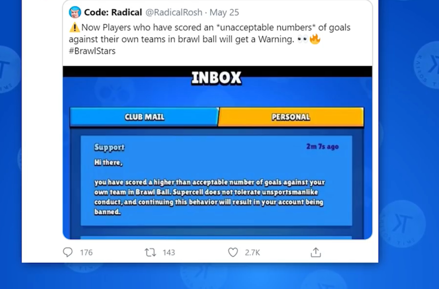 Petition For The Word Unsportsmanlike To Be Removed From The Own Goal Warning In Brawl Ball Fandom - supercell support email brawl stars