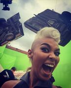 Tweeted by Alexandra on June 16th: "#tbt to that one time a car fell on me at work #Xmen #xmenapocalypse #STORM".