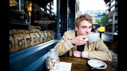 Tweeted by "@NaomiBPhoto" on October 24th: "Coffee break :-) @bllockwood @NaomiBPhoto #london #photography #celebrityretweet #bobbylockwood #Wolfblood".