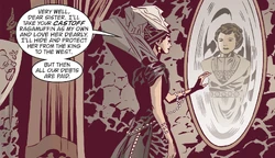 The Queen using the magic mirror to speak with .