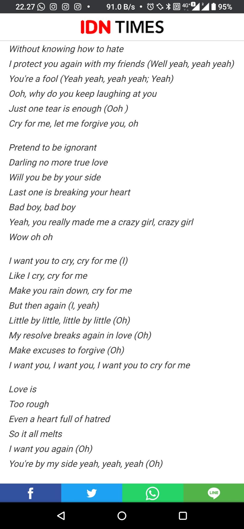 歌詞 twice cry me for