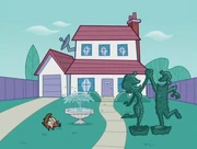 The error of the bush shaped like Mr. and Mrs. Turner after Mrs. Turner angrily cuts the said bush.