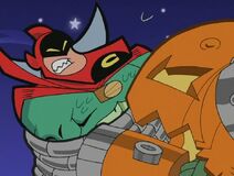 Timmy, using a costume composed of many different monsters and the , battles the .