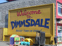 On the Set - The "Welcome to Dimmsdale" sign from the set of the movie