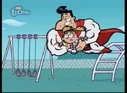 Super Sam saves a girl who is stuck on the monkey bars.