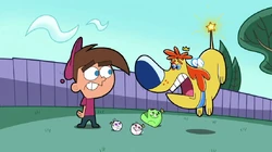 Sparky using the star on his tail as a wand.