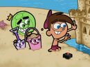 Timmy building a sandcastle