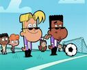 Chad and Tad (forefront) choose teammates for the soccer teams