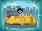 Crocker and his gold car with a trunk full of cash (which he never got anyway)