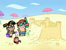 Sanjay and Elmer's sandcastle before Chester and his dad moved in to make it their beach house