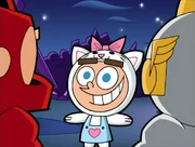 Timmy (in a cat costume) tells his friends that them teaming up as the Crimson Chin and Crash Nebula was better than the actual TV show.