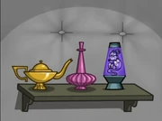 A shelf of genie lamps