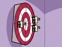The Pixies being used as darts for Jorgen's dart game.