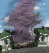 Tempester arrive avec son sort Tornade pour attaquer Yajima