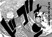 Natsu frappe Jacob avec le Poing Destructeur du Roi Dragon de Feu