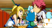 Natsu et Lucy mangent au restaurant