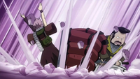 Rala attacks Natsu with his hammer