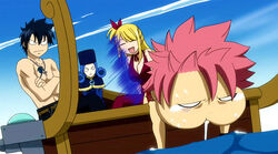 Natsu se marea en el bote