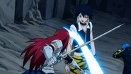 Jellal lying on the ground as Erza and Midnight battle