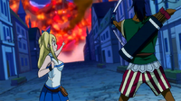 Lucy summons Sagittarius to help Natsu