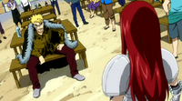 Laxus confrontando Erza após a guerra com Phantom Lord