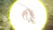 Erza launches herself towards the meteor
