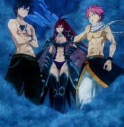 Erza, Natsu and Gray after they defeted Deliora