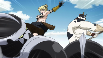 Lucy and Taurus defeat soldiers