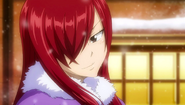 Erza sees Gray with Juvia's scarf