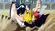 Natsu and Gray catching an injured Lucy