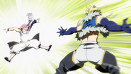 Natsu hit by Sting's White Dragon's Claw