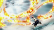 Laxus gets hit by Natsu's Crimson Lotus: Exploding Flame Blade