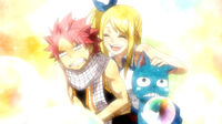 Lucy thanking Natsu and Happy