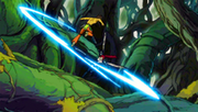 Azuma dodges the attack of Erza