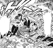 Lucy and Cana running from large reptile