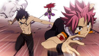 Natsu, Erza and Gray get ready to battle