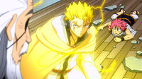 Laxus saves Natsu from Hades attack