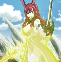 Erza requips her Rabbit Armor