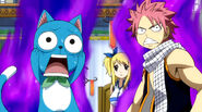 Lucy sees Natsu and Happy get scared