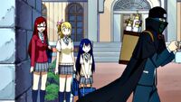 Erza, Lucy and Wendy see Mystogan