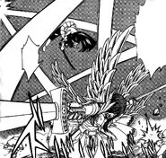 Kagura dodges Erza's attack