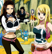Levy with Gajeel, Happy, Cana and Lucy