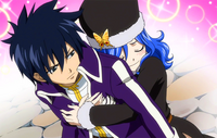 Juvia hugs a clone of Gray