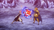 Natsu's flames absorbed by Leo