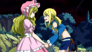 Lucy not believing that "Michelle" is the final member of the Reborn Oración Seis