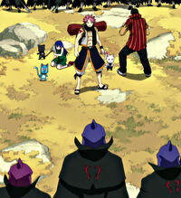 Natsu and co surrounded by GH members